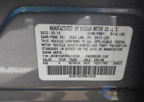 2015 Infiniti Q50 Premium from USA, damaged, VIN JN1BV7AR7FM410539